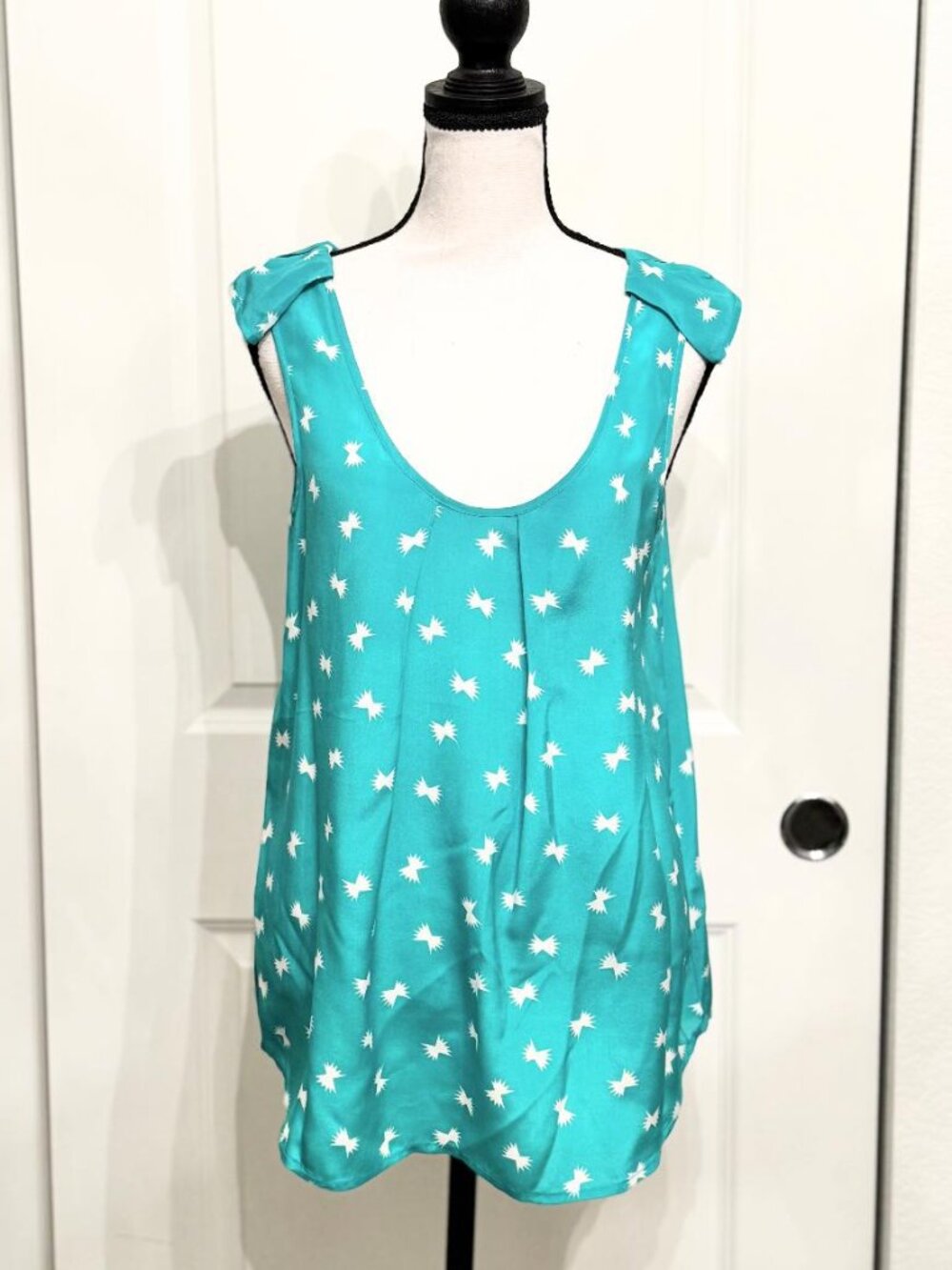 French Connection Retro Silk Turquoise Sleeveless Blouse Top, Size 0